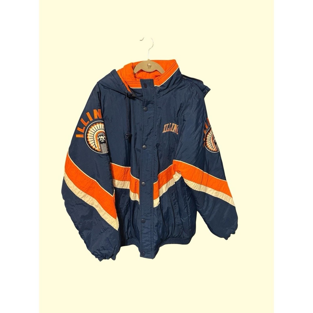 Vintage Starter Illinois Fighting Illini Full Zip Hood Puffer Parka Coat Sz XL